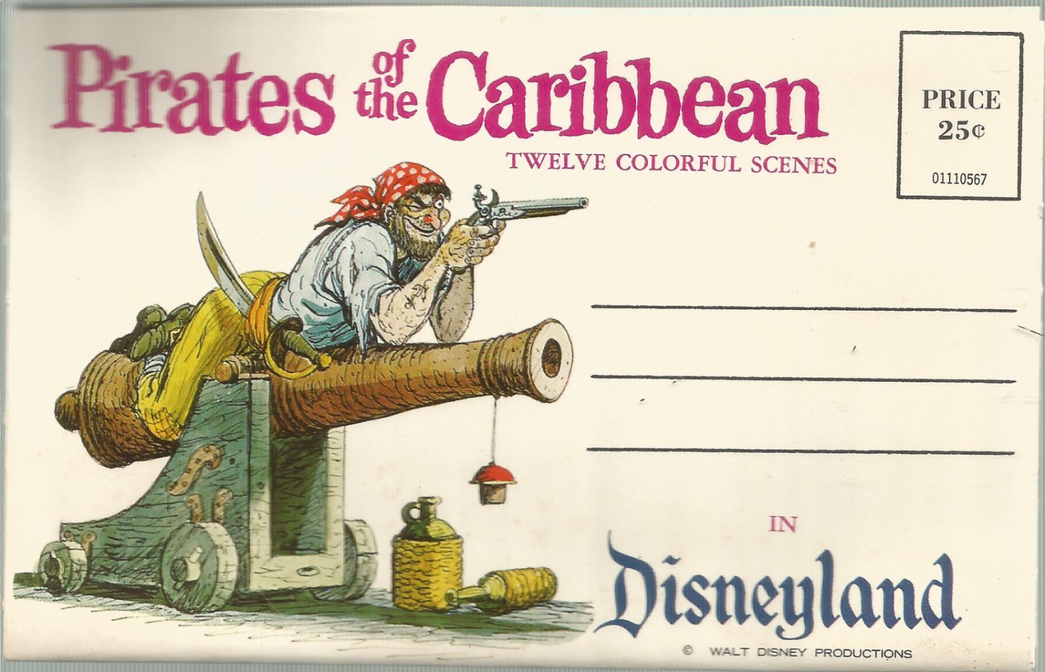 Souvenir folder Disneyland 12 colorful Scenes Pirates of the Caribbean   Postcard Booklet  ( #1032)