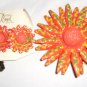 Orange and Green  Hand crafted papier mache brooch and clip earrings Made in Japan. Vintage.  (# 6)