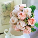 KIMIZA - 12 Head Silk Rose Flowers Champagne Pink, Floral Bridal Wedding Bouquet Home Party Decor