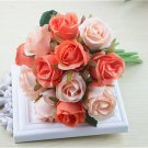 KIMIZA - 12 Head Silk Rose Flowers Orange, Floral Bridal Wedding Bouquet Home Party Decor