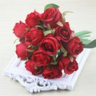 KIMIZA - 12 Head Silk Rose Flowers Red, Floral Bridal Wedding Bouquet Home Party Decor