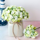 KIMIZA - 12 Head White and Green Silk Rose Flowers Floral Bridal Wedding Bouquet Home Party Decor
