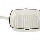 INSPIRED HOME ENAMELED CAST IRON SQUARE GRILL PAN 10", PURE WHITE