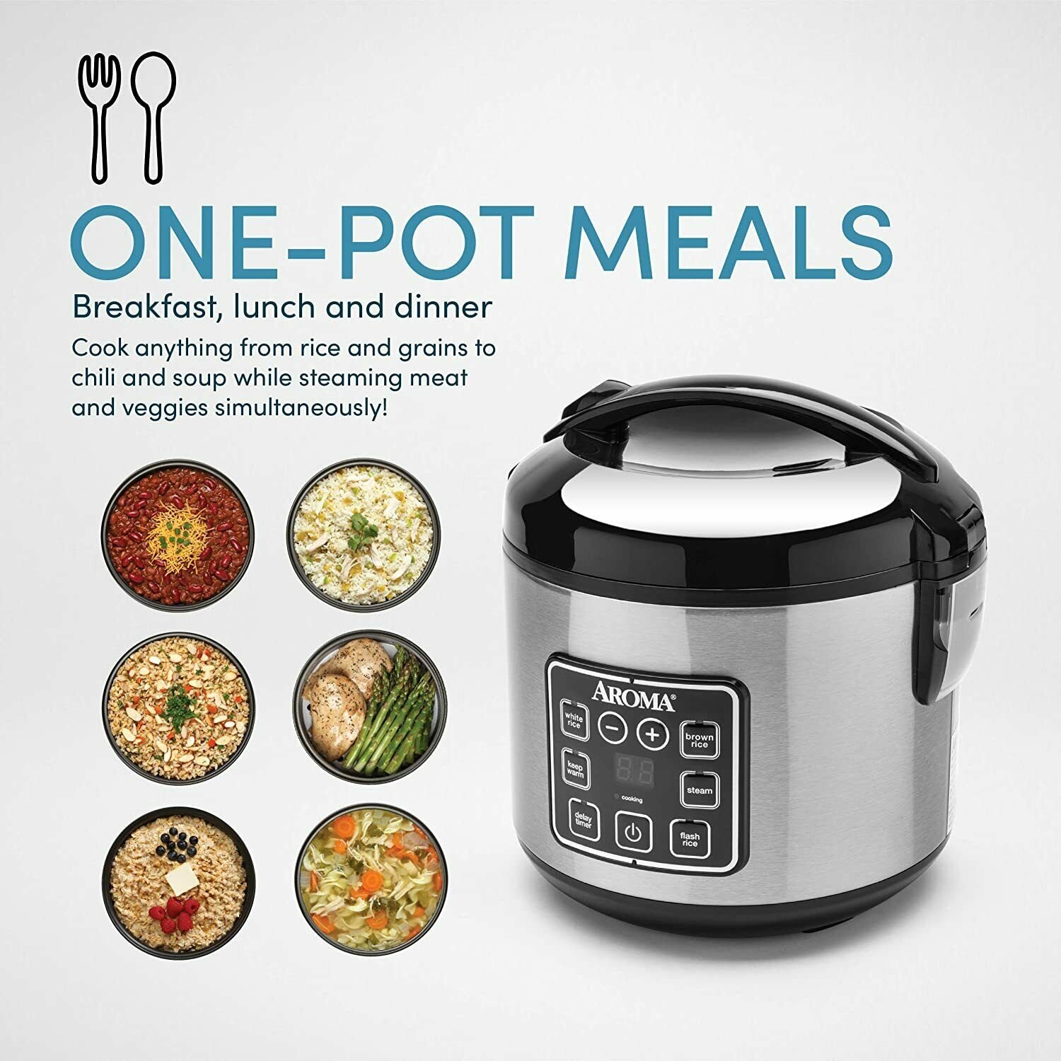 Aroma 8C Digital Cool-Touch Rice Cooker and Food Steamer