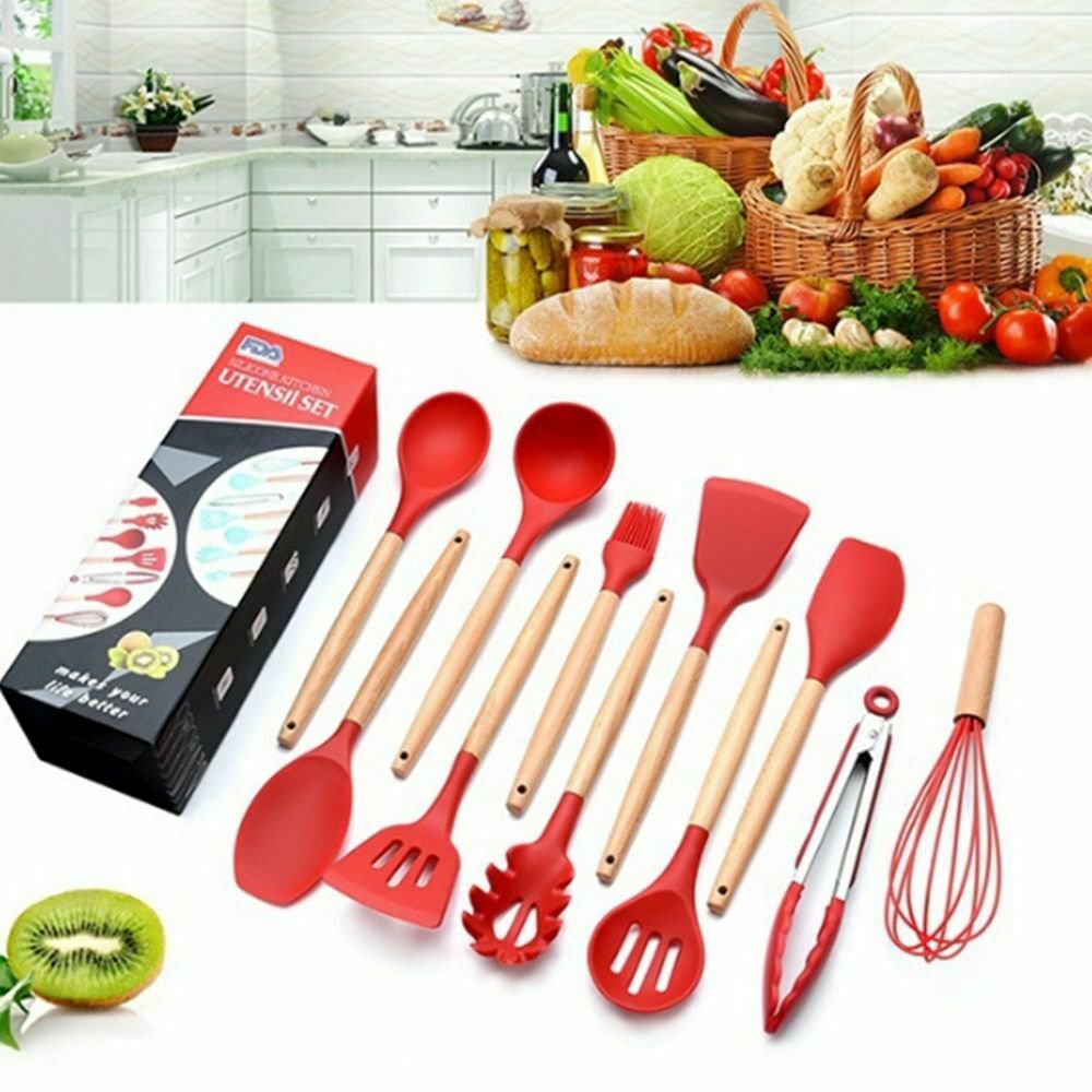Kitchen Utensils Set Cooking Silicone Gadgets Wooden Spatula Holder Kitchen Tool