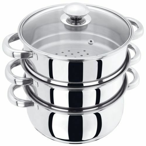MULTI VEG STEAMER COOKER 3 TIER 22CM STAINLESS STEEL POT PAN SET WITH LID