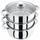 MULTI VEG STEAMER COOKER 3 TIER 22CM STAINLESS STEEL POT PAN SET WITH LID