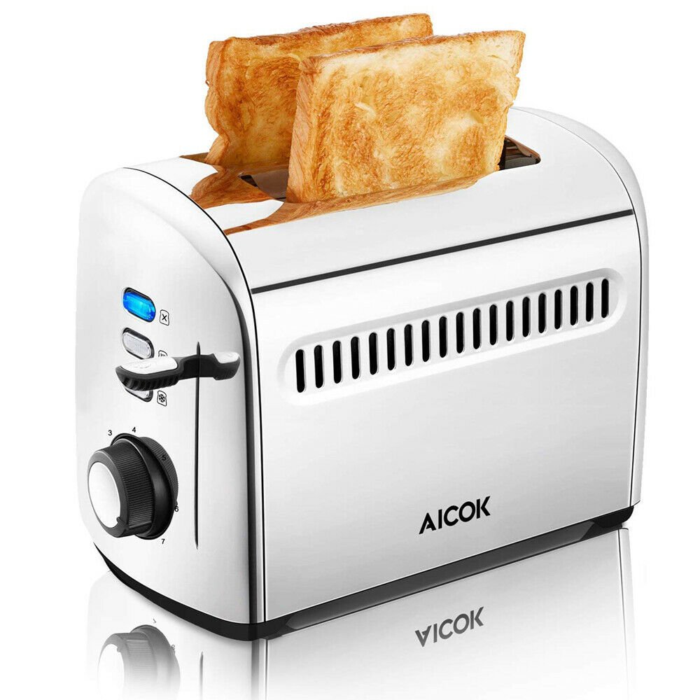 New 2 Slice Electric Automatic Toaster Stainless Extra Wide Slot with Crumb Tray