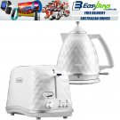 Delonghi Brillante Toaster 2 Slice & Cordless 1.7L Kettle Jug White Electric Set