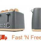 New Grey 4 Slice Toaster and 1.7L Kettle Combo Set Kitchen Free Shipping