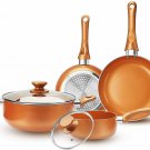FRUITEAM 6-piece Nonstick Kitchen Cookware Set, Ceramic Coating Cooking Pot and