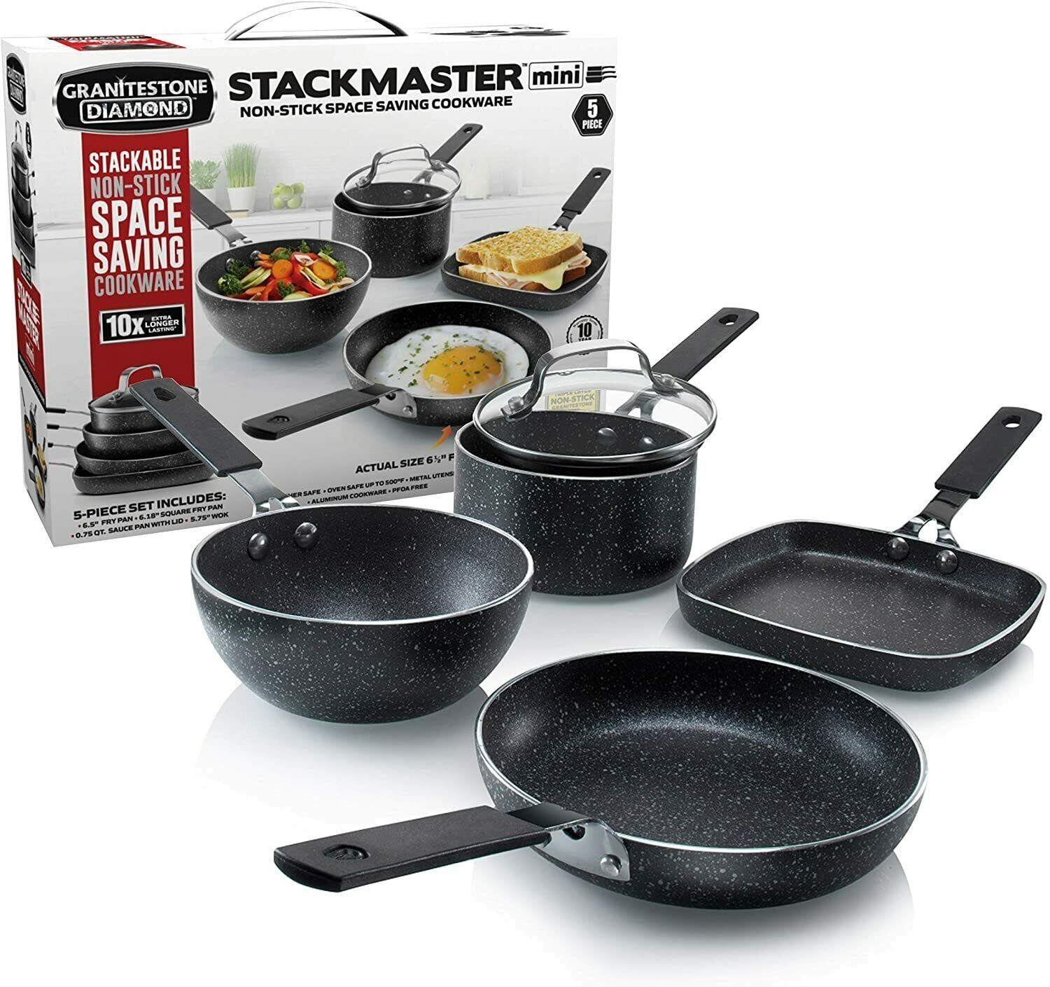 GRANITESTONE 2716 Stackmaster 5 Piece Mini Set, Nonstick Cookware Set, Scratch-R