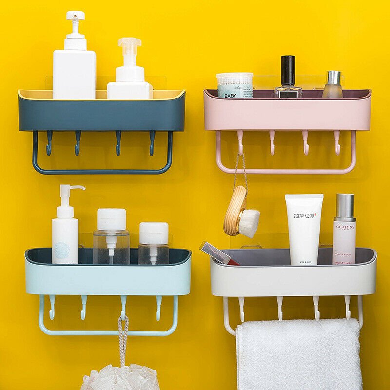Bathroom Suction Rack Organizer Cup Storage Shower Wall Basket Towel Hook Tools