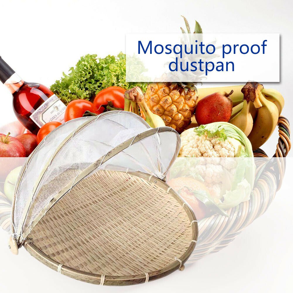 Foldable Bamboo Basket Mosquito Dustpan Food Fruit Storage Tray Dustproof Cover