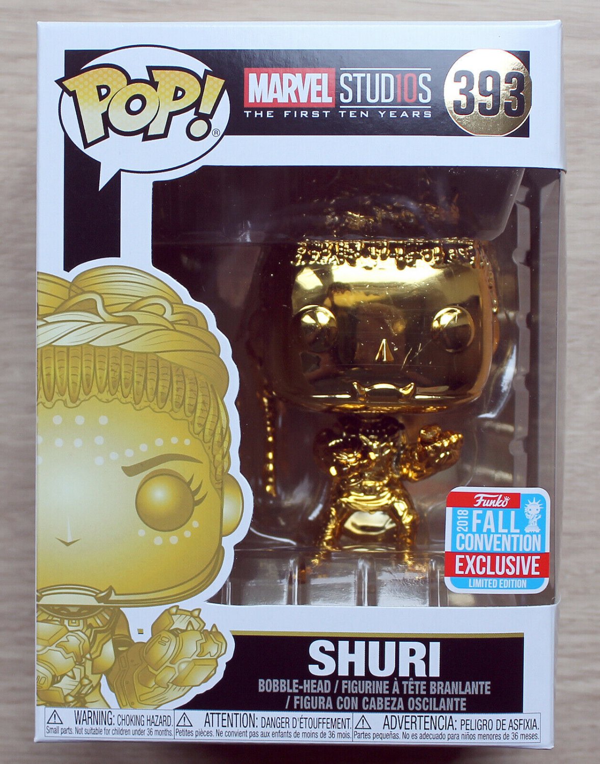Funko Pop Marvel Studios Shuri Gold Chrome NYCC + Free Protector