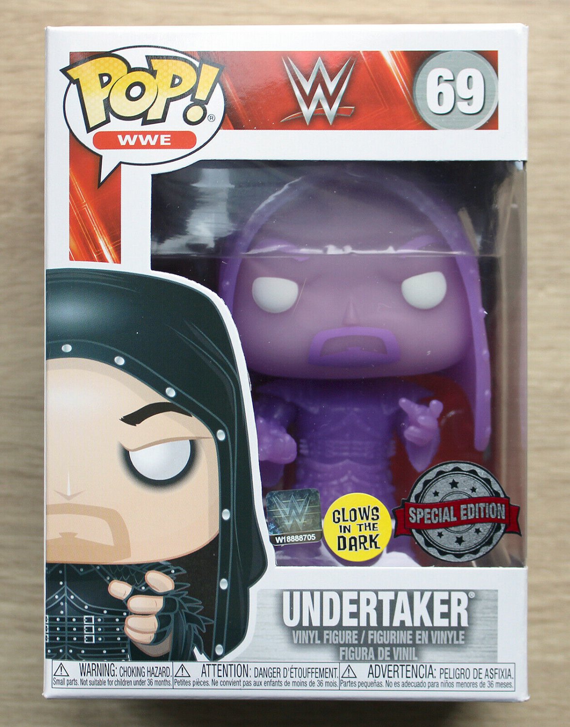 Funko Pop WWE Undertaker Hooded Purple GITD (Box Damage) + Free Protector