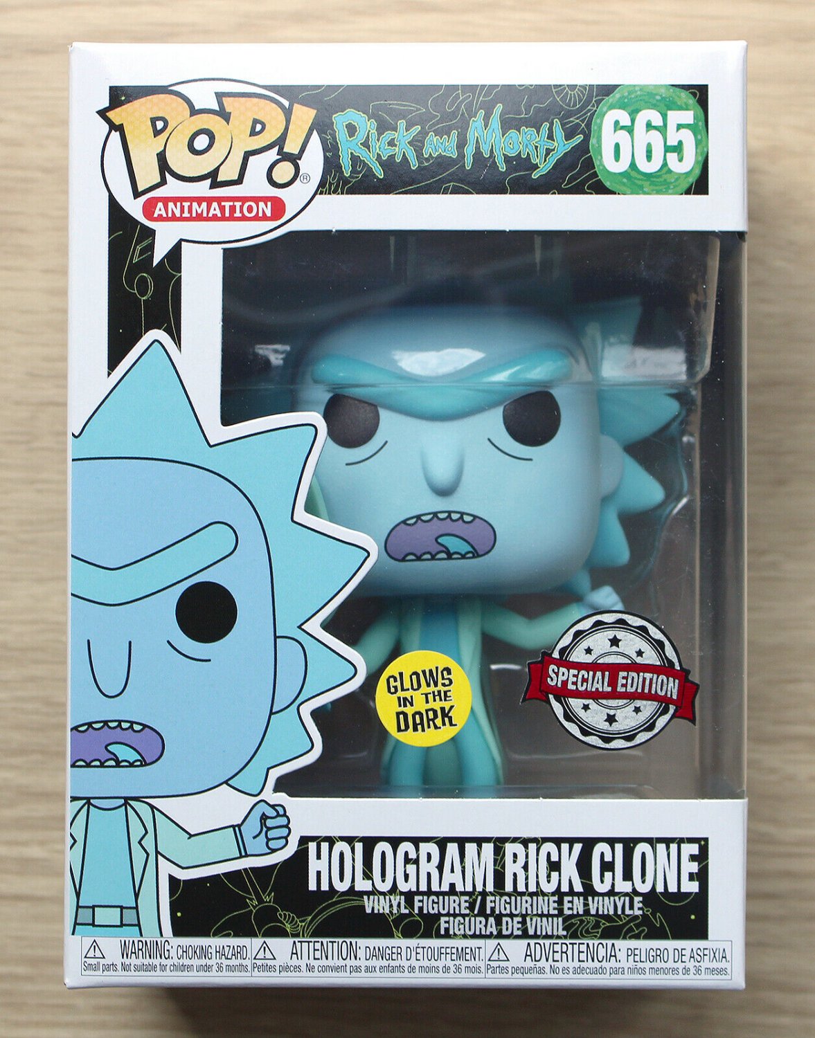 Funko Pop Rick And Morty Hologram Rick Clone GITD + Free Protector