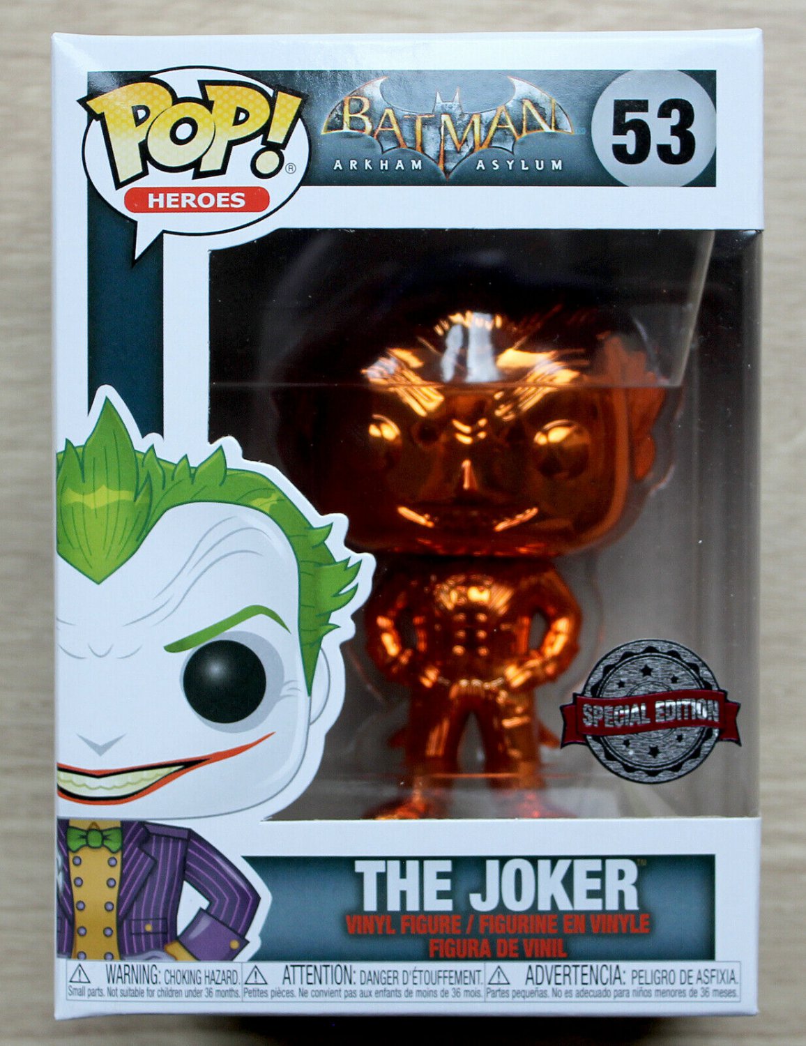 Funko Pop DC Heroes Batman Arkham Asylum Joker Orange Chrome + Free Protector