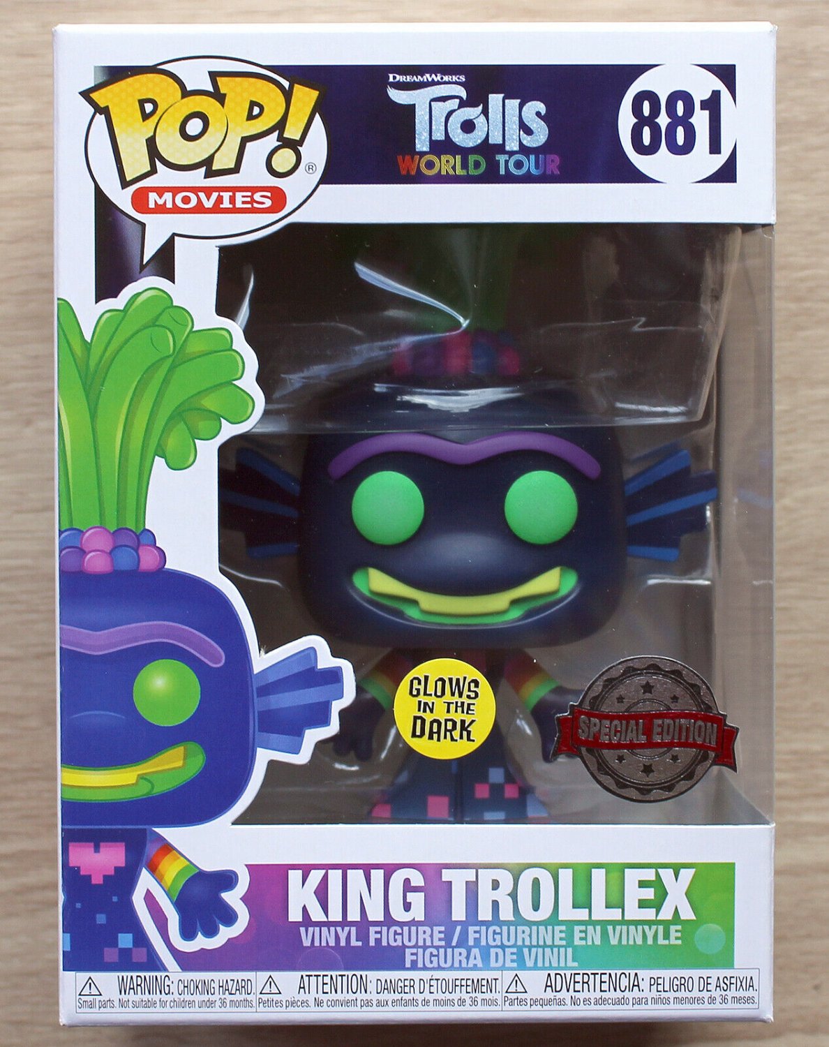 Funko Pop Trolls World Tour King Trollex GITD + Free Protector