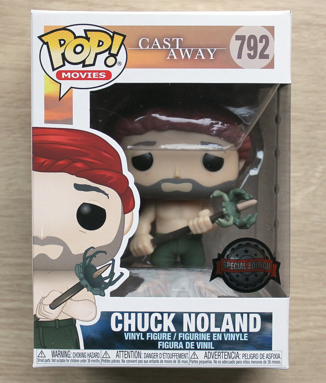Funko Pop Cast Away Chuck Noland With Spear & Crab + Free Protector
