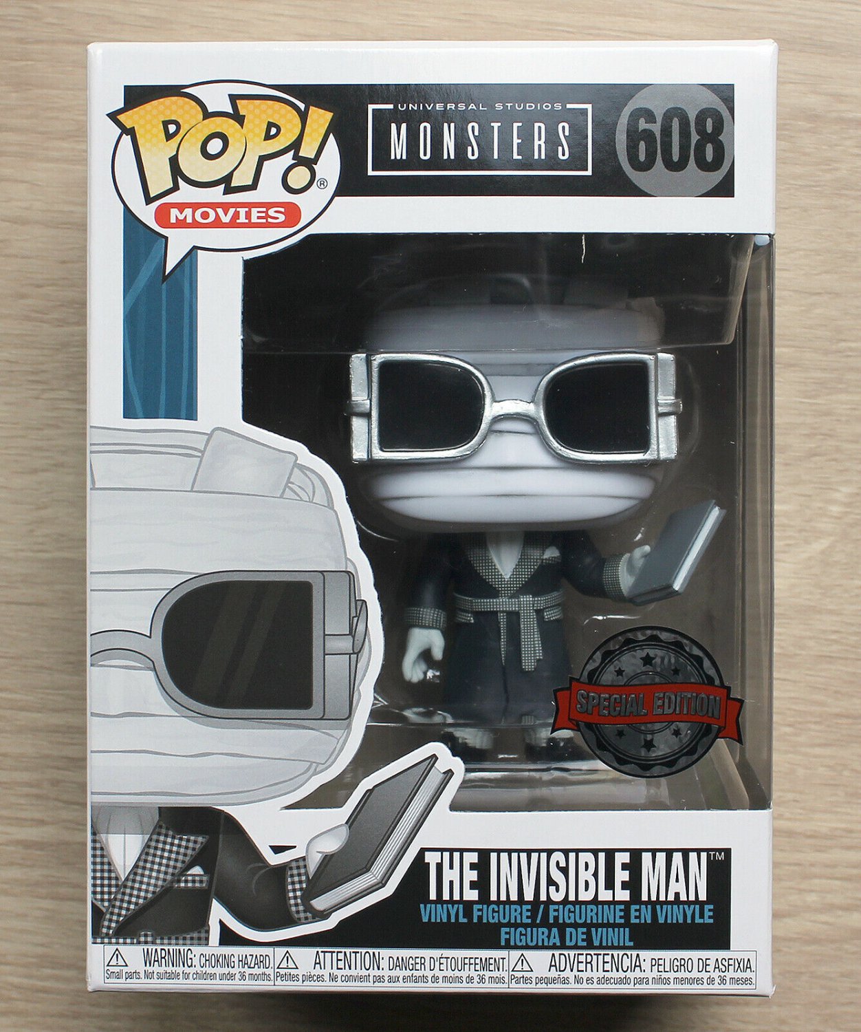 Funko Pop Universal Studios Monsters The Invisible Man B&W + Free Protector