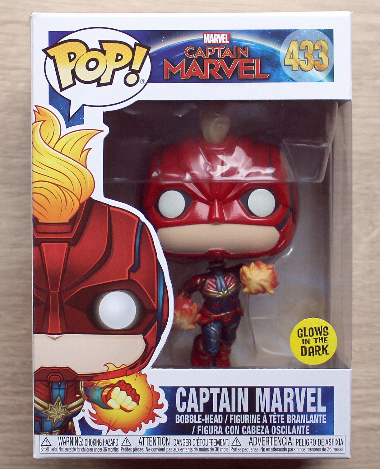Funko Pop Marvel Captain Marvel Masked Flying GITD + Free Protector