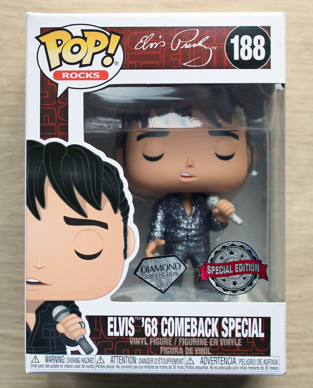 Funko Pop Rocks Elvis '68 Comeback Special Diamond Glitter + Free Protector