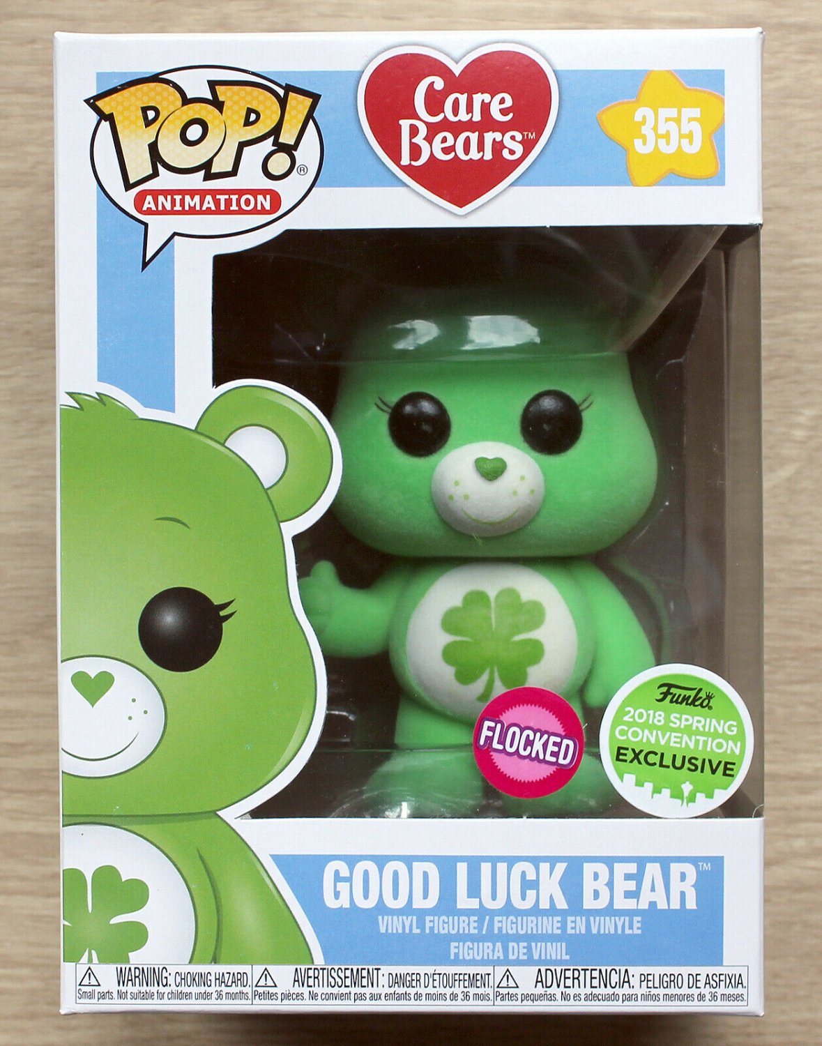 Funko Pop Care Bears Good Luck Bear Flocked ECCC + Free Protector