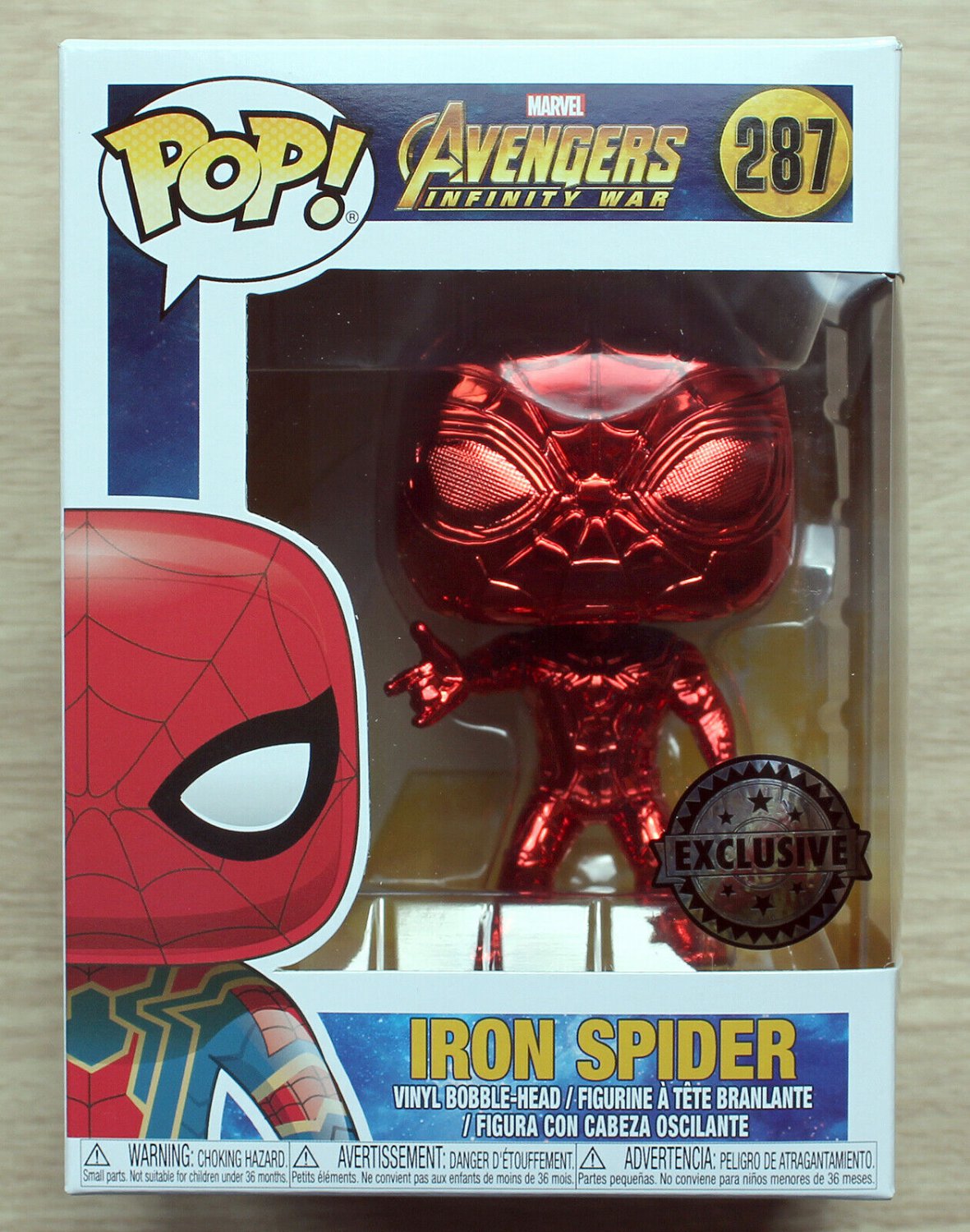Funko Pop Marvel Avengers Infinity War Iron Spider Red Chrome + Free Protector