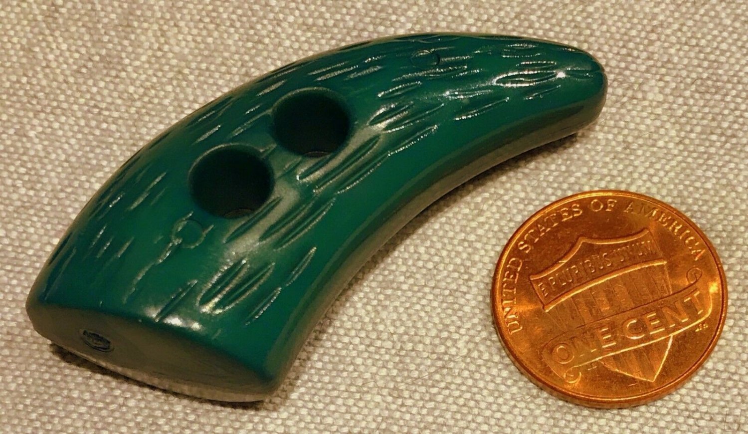 ONE Large Horn-Shaped PLASTIC Coat Button DILL Germany Green Almost 2" 49mm 8021