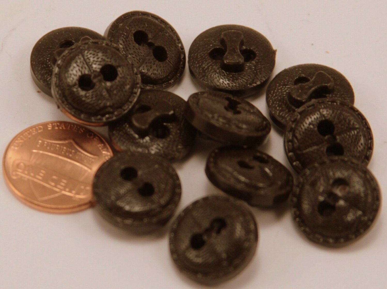 12 Dark Brown Thick Faux Leather Texture ALL Plastic Buttons 9/16" 15MM # 6143