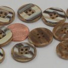 Lot of 12 Brown Beige Striped Plastic Buttons Sew-through 3/4" 19.5mm 6474
