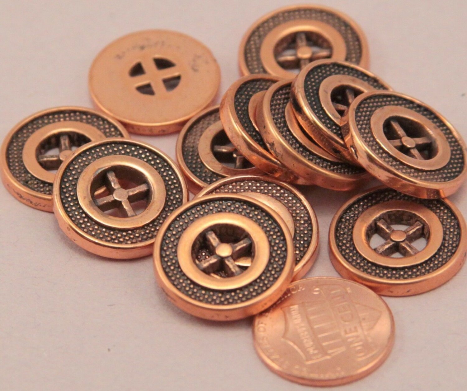 12 Copper Tone Plastic Black Accent Sew-through Buttons 3/4" Almost 20MM # 6338