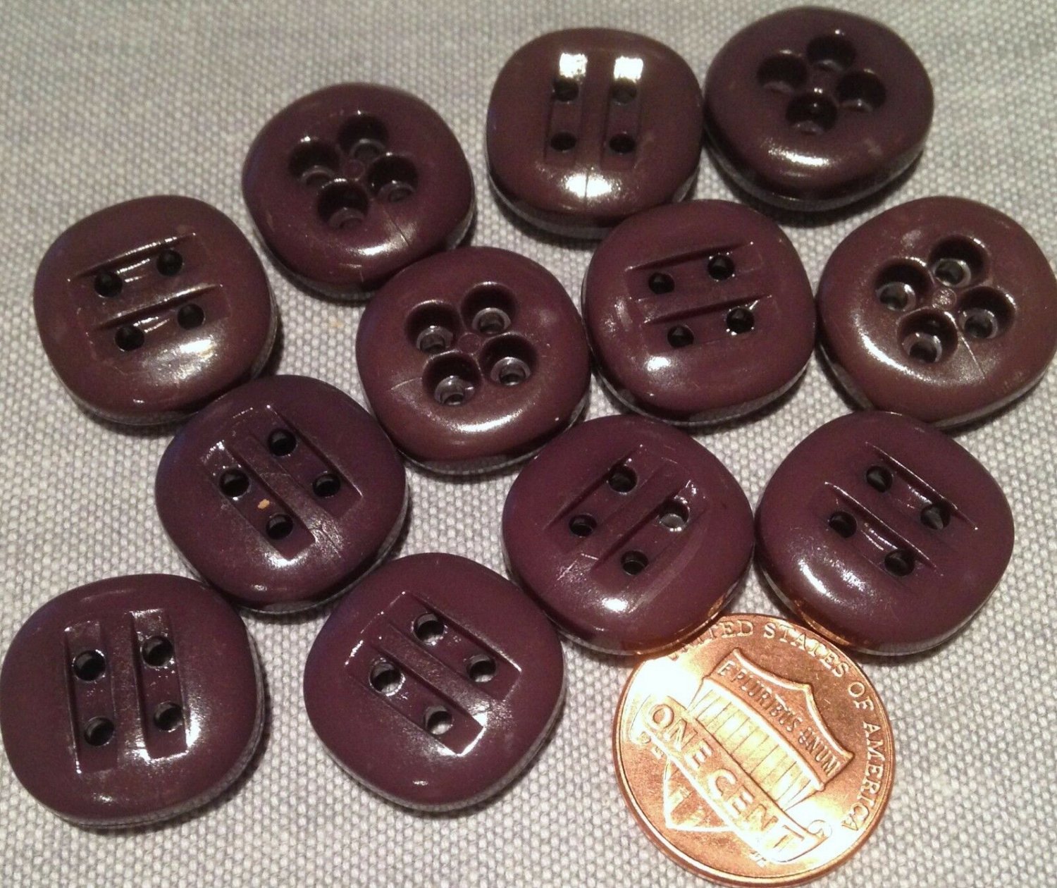 12 Thick Square-ish Very Muted Purple Plastic Buttons Just Over 5/8" 16.8mm 7607