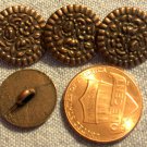 4 Antiqued Copper Tone Shank Metal Buttons Flat Top Flower 9/16" 14.8mm 8800