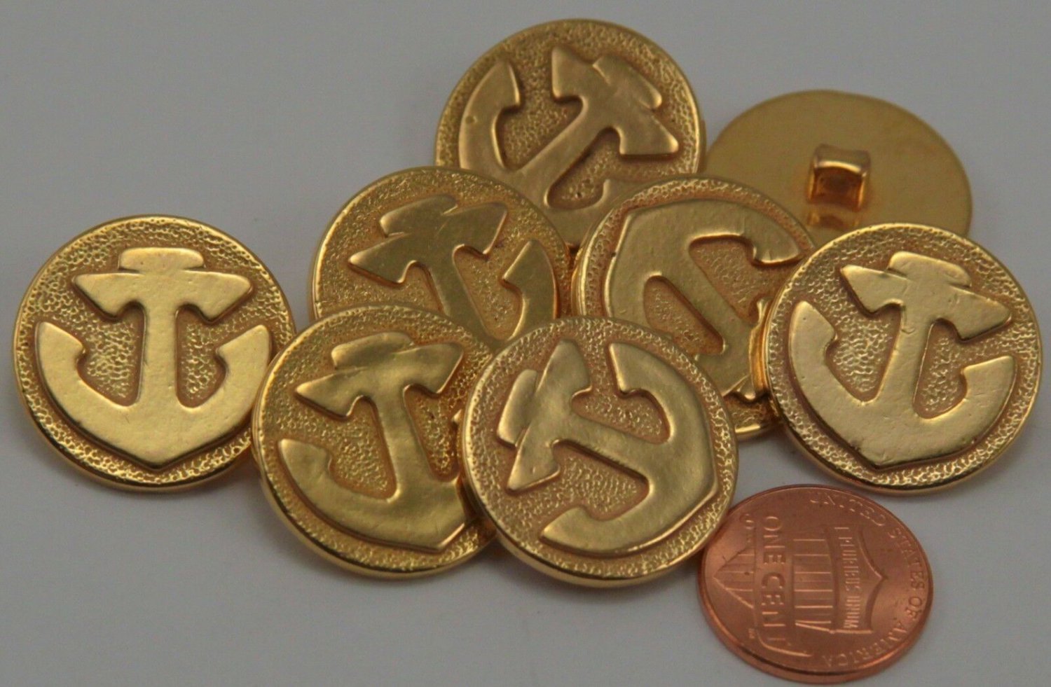 8 Gold Tone ALL PLASTIC Nautical Anchor Buttons 7/8" 23MM # 6259