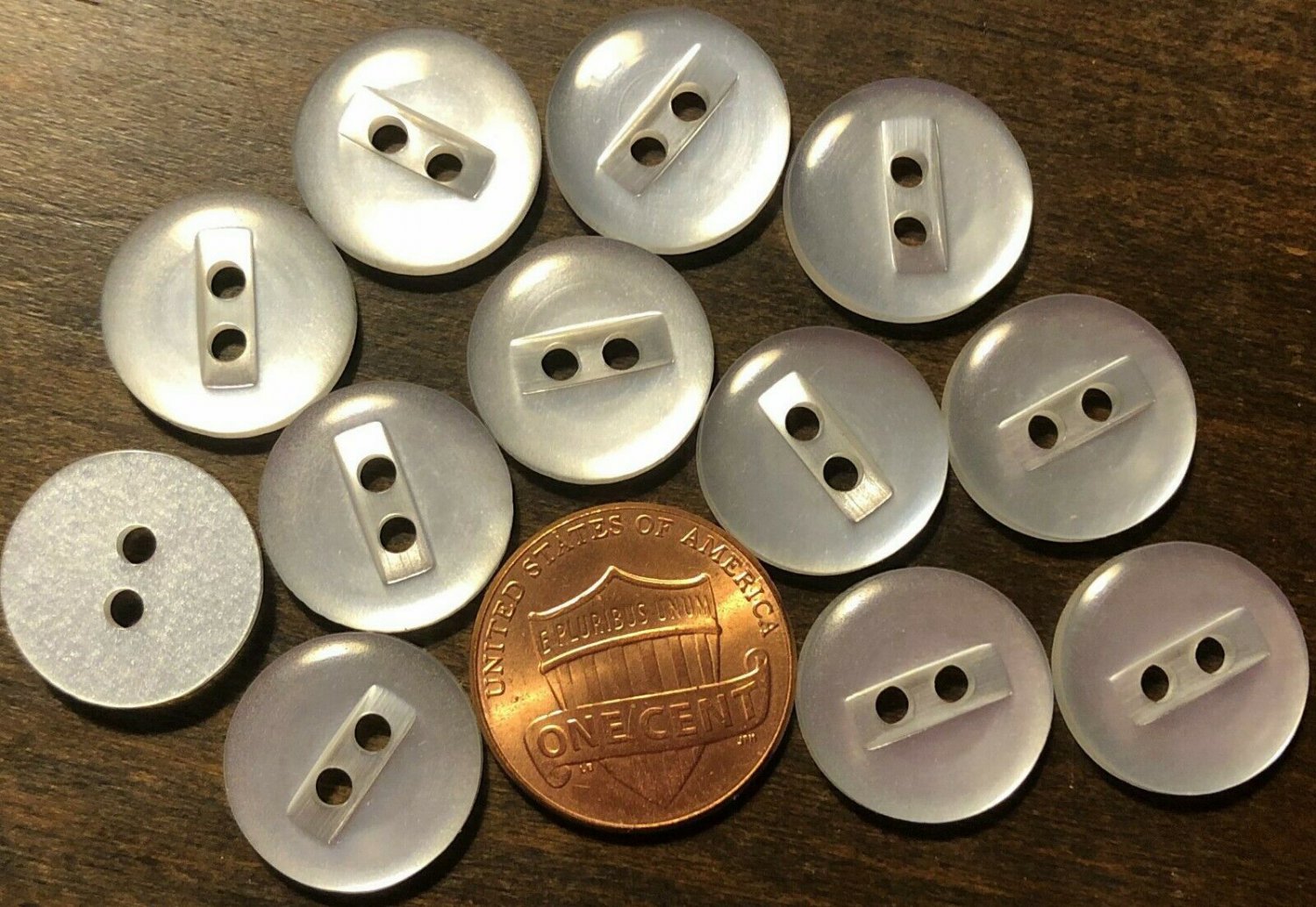 12 Pearlized Off-white Plastic Sew-through Buttons 9/16" 14.5mm 10339