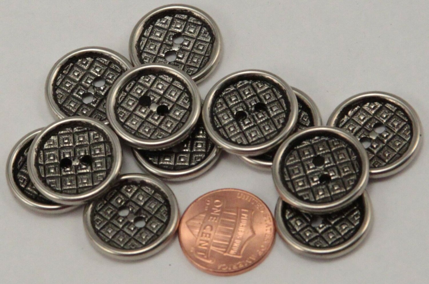 12 Silver Tone Metal Black Accent Sew-through Buttons 3/4" 19MM # 6311
