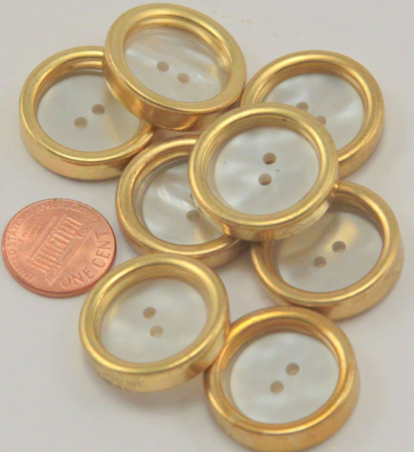 8 Large Concave Gold Tone Plastic Buttons Faux MOP 15/16" 24.5mm # 7046
