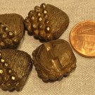 Lot of 4 Retro Chunky Square Bronze Plastic Buttons 11/16" 18mm # 8103