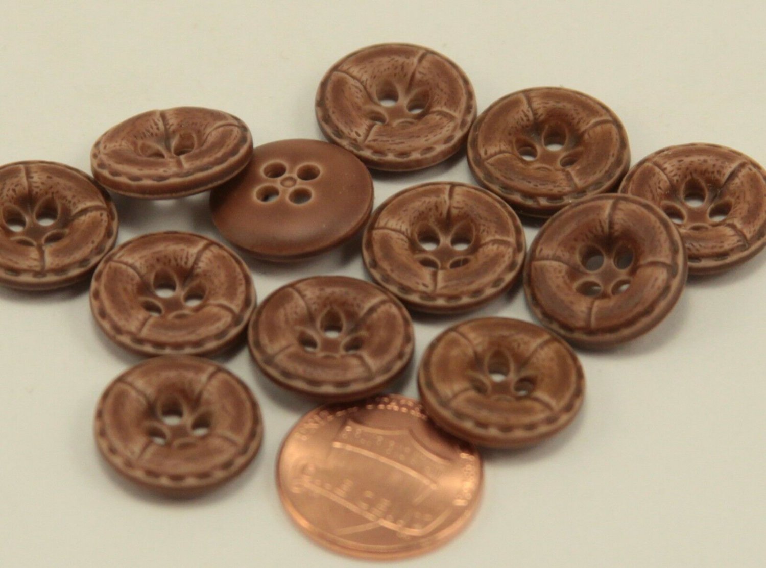 12 Light Brown Leather Look Plastic Buttons 5/8" 16MM # 6253