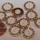 12 Small Gold Tone Plastic White Center Sew-through Buttons 1/2" 13mm # 5871