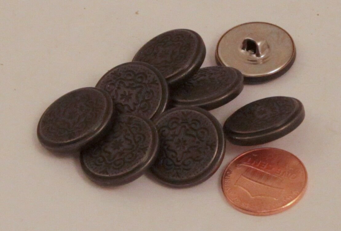 8 Silver Tone Charcoal Finish Puffed Metal Buttons 3/4" 19MM # 5983