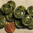 12 Muted Green Shiny Plastic Buttons 3/4" 19mm 4-hole Sew-through # 8899