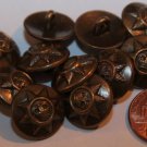 12 Antiqued Brass Tone Metal Buttons Domed 9/16" 15mm # 5923