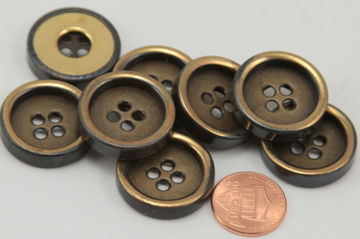 8 Antiqued Brass Tone Concave Center Metal Buttons 15/16" 24MM # 6273