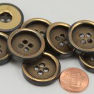 8 Antiqued Brass Tone Concave Center Metal Buttons 15/16" 24MM # 6273