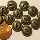12 Small Antiqued Brass Tone Plastic 2-hole Sew-through Buttons 1/2" 13MM 10234