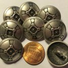8 Domed Antiqued Silver Tone Metal Buttons Black Accent 13/16" 20.5mm # 6875