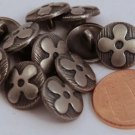 12 Antiqued Silver Tone Black Accent Flower Metal Buttons 1/2" 13MM # 6036